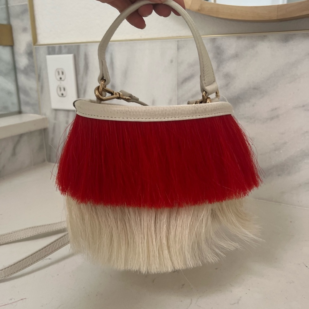 Nearly and Chloe genuine leather purse with horse hair, red and white